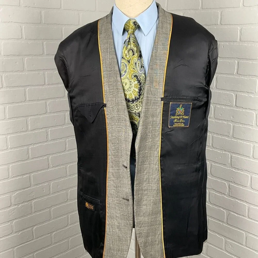 Sterling & Hunt Kuppenheimer Blazer Men 44 Black White Plaid Premier‎ Ed USA VTG